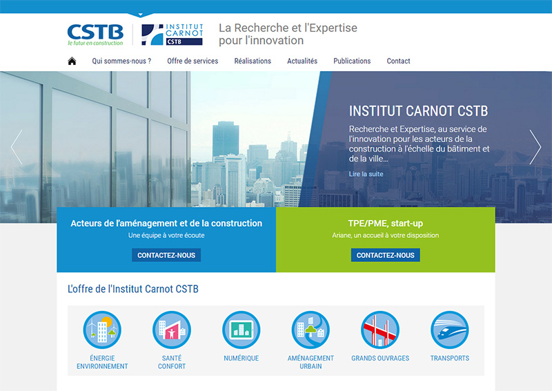 Nouveau site web de l'Institut Carnot CSTB au service des entreprises